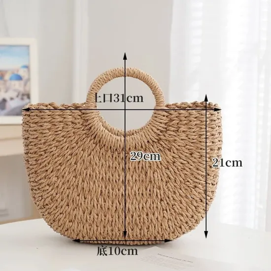 Boho Style Paper Straw Handbag With Scarf Handle For Daily Outing Picnic