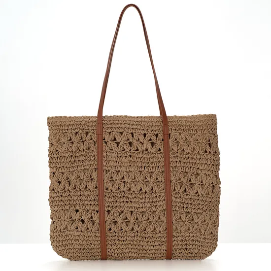 Boho Style Woven Paper Straw Shoulder Bag Handbag Large Capacity Beach Handbag For Ladies Weekend Getaway